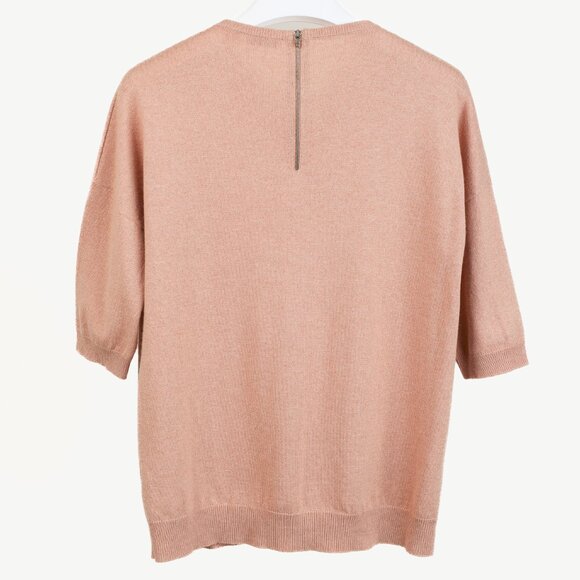 Brunello Cucinelli Pink Cashmere Front-Pocket Elbow-Sleeve Pullover - Picture 2 of 10